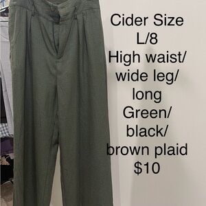 Cider Green and Black Plaid High Waist Pants